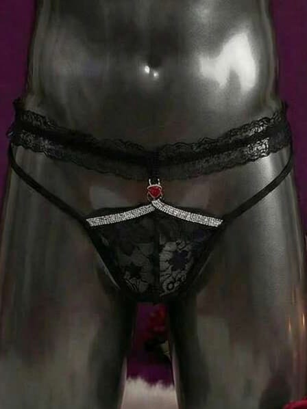 Men's Contrast Lace Hollow Out Sexy G-String Briefs Underwear